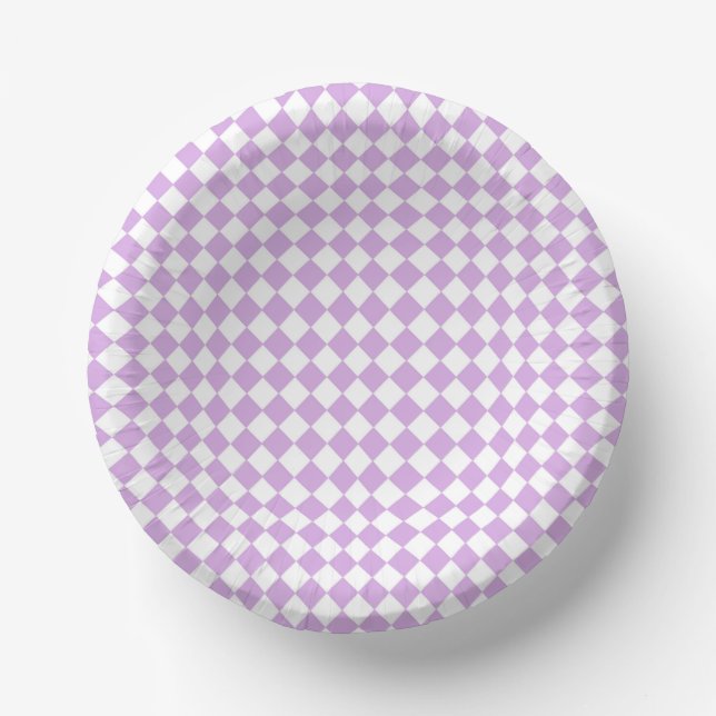 Purple White Checker Diamond Pattern Paper Bowls (Front)
