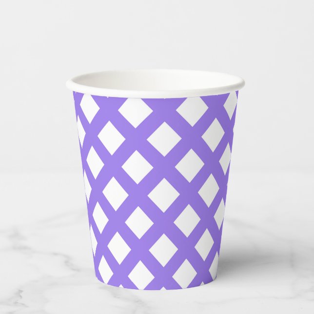 Purple White Checker Diamond Pattern Paper Cups (Front)