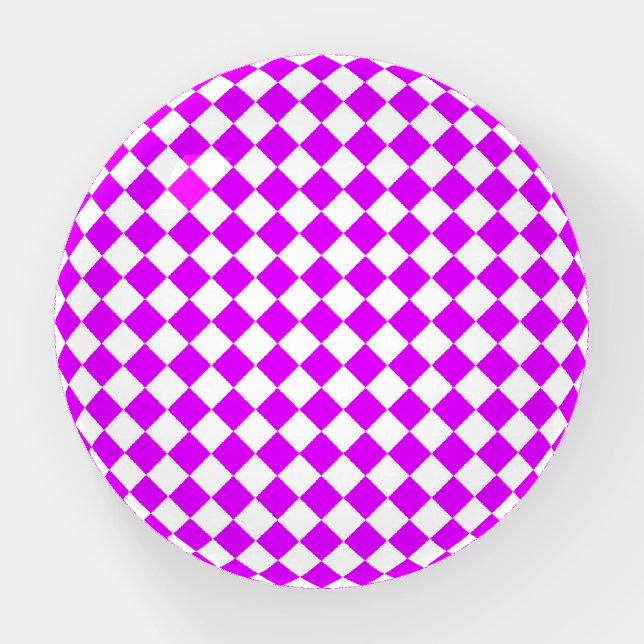 Purple White Checker Diamond Pattern Paperweight (Front)