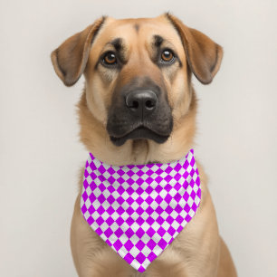 Purple White Checker Diamond Pattern Pet Bandana Collar
