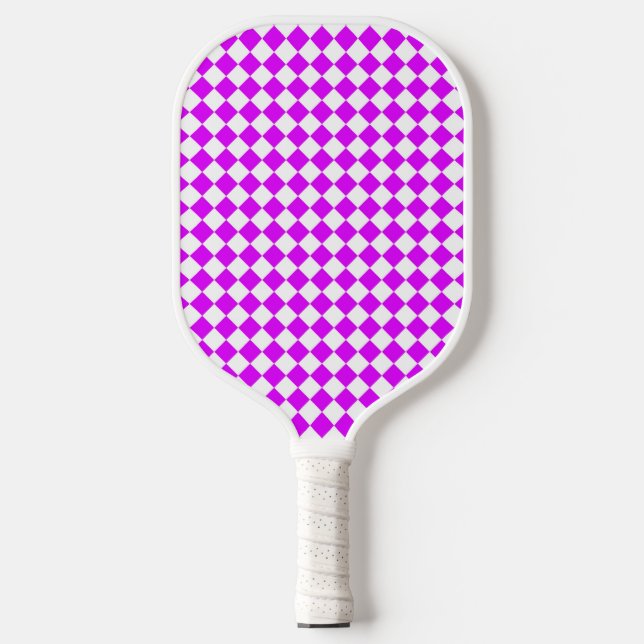 Purple White Checker Diamond Pattern Pickleball Paddle (Front)