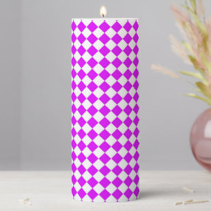Purple White Checker Diamond Pattern Pillar Candle