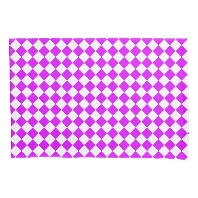Purple White Checker Diamond Pattern Pillow Case (Front)