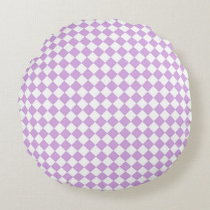 Purple White Checker Diamond Pattern Round Pillow