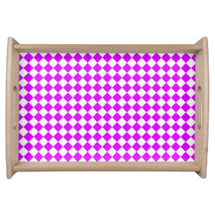 Purple White Checker Diamond Pattern Serving Tray
