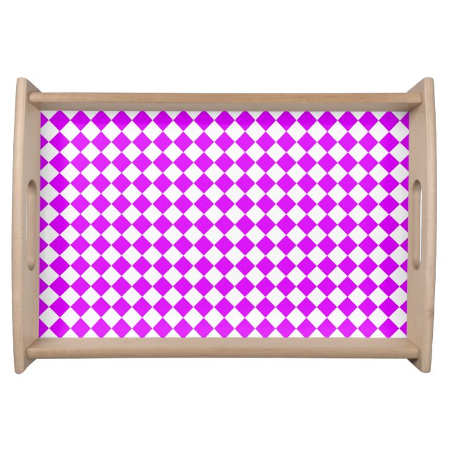 Purple White Checker Diamond Pattern Serving Tray (Front)