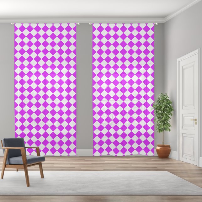Purple White Checker Diamond Pattern Sheer Curtains (Wide)