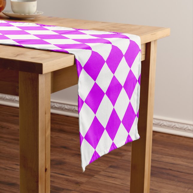 Purple White Checker Diamond Pattern Short Table Runner (In Situ)