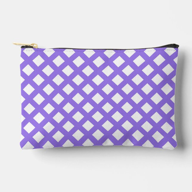 Purple White Checker Diamond Pattern Small Accessory Pouch (Front)
