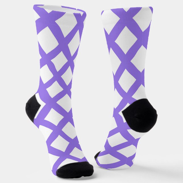 Purple White Checker Diamond Pattern Socks (Angled)