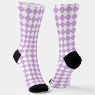 Purple White Checker Diamond Pattern Socks