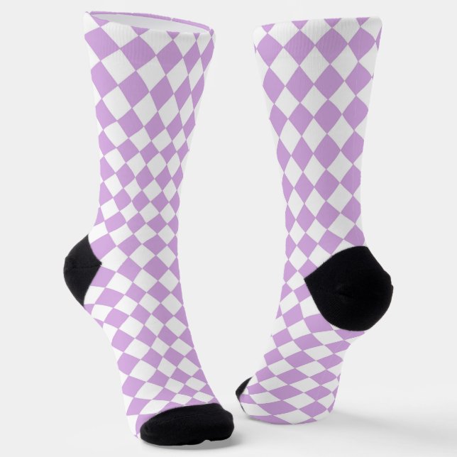 Purple White Checker Diamond Pattern Socks (Angled)