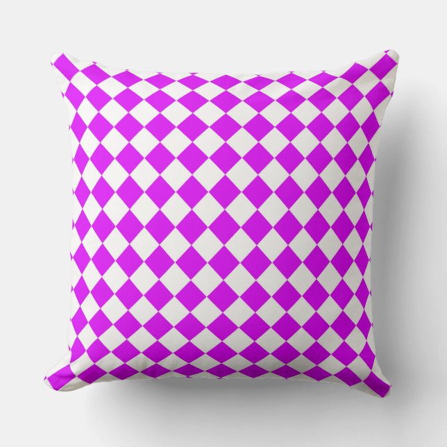 Purple White Checker Diamond Pattern  Throw Pillow (Front)