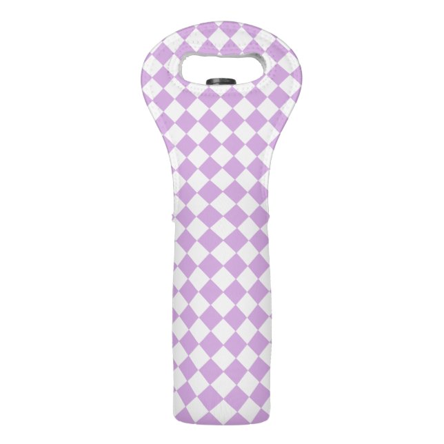 Purple White Checker Diamond Pattern Wine Bag (Front)