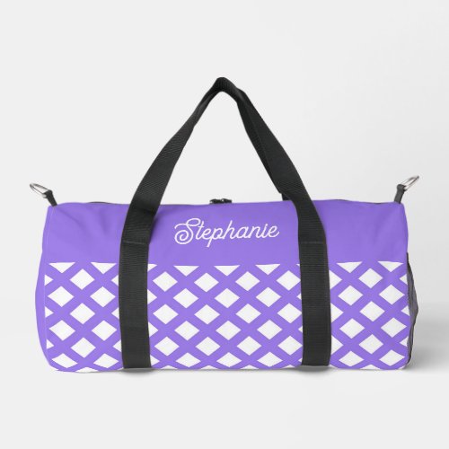 Purple White Checker Diamond Personalize Small Duffle Bag