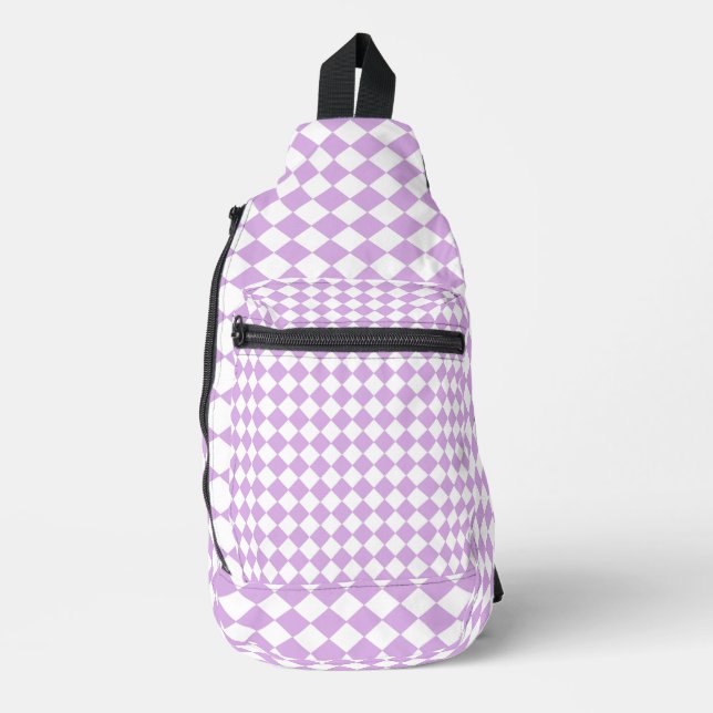 Purple White Checker Pattern Sling Bag (Front)