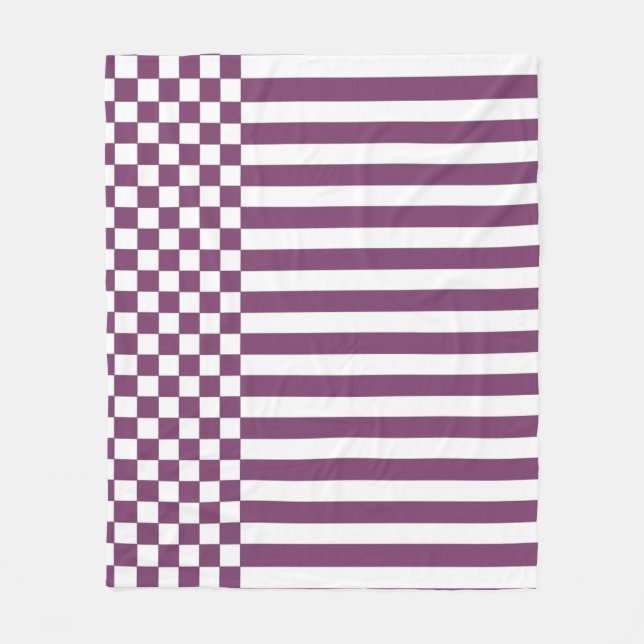 Purple & White Checker & Stripes Repeat Pattern Fleece Blanket (Front)
