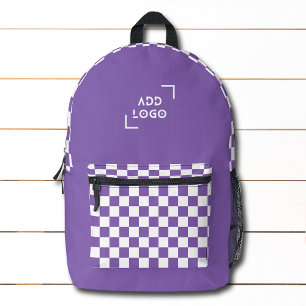 Purple White Checkerboard Check Pattern Logo Printed Backpack