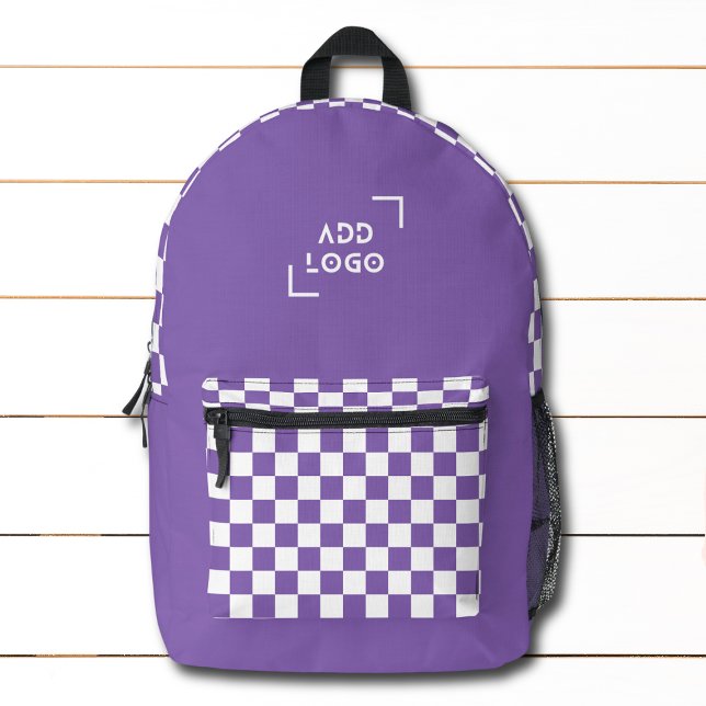 Purple White Checkerboard Check Pattern Logo Printed Backpack (Creator Uploaded)
