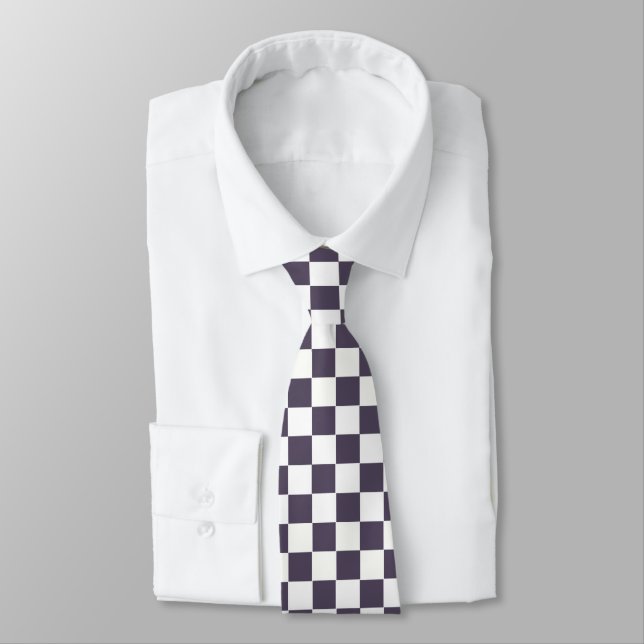 Purple White Checkerboard Checkered Neck Tie (Tied)