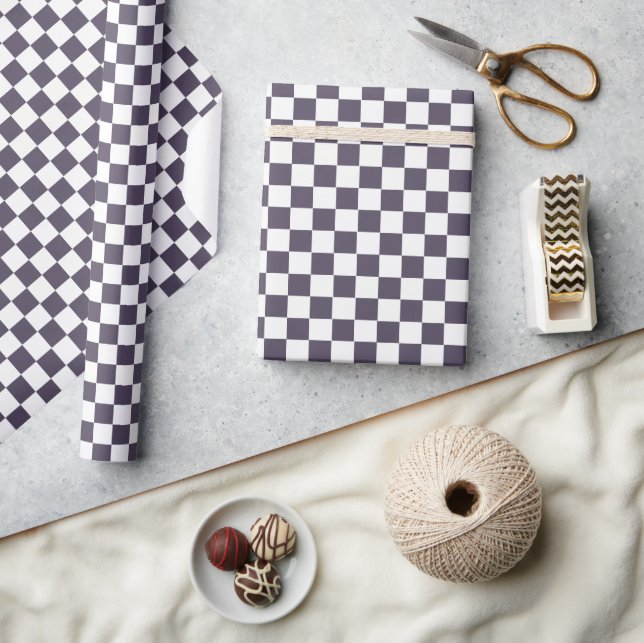 Purple White Checkerboard Checkered  Wrapping Paper (Crafts)