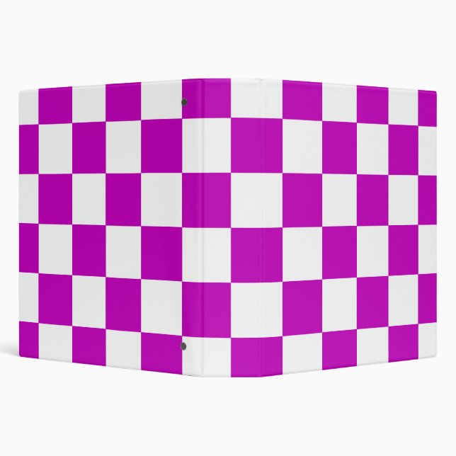 Purple White Checkered Check Pattern 3 Ring Binder (Background)
