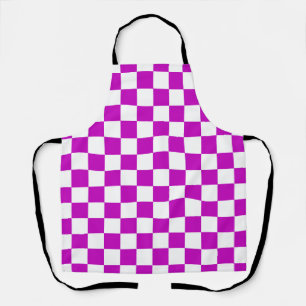 Purple White Checkered Check Pattern Apron