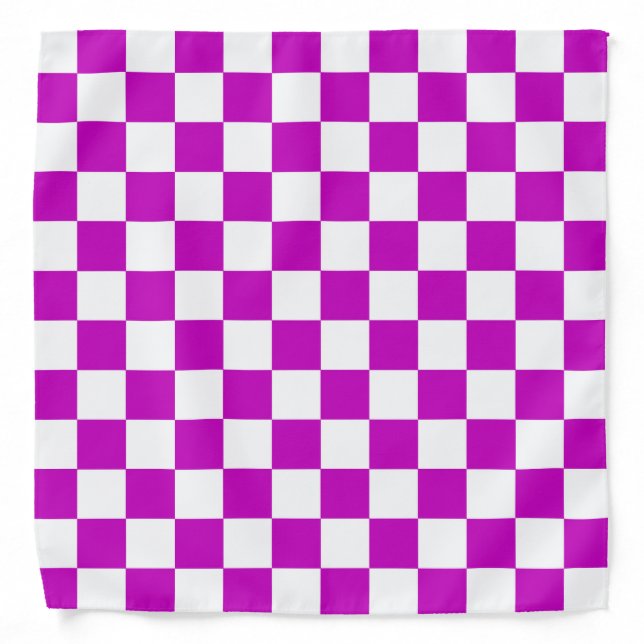 Purple White Checkered Check Pattern Bandana (Front)