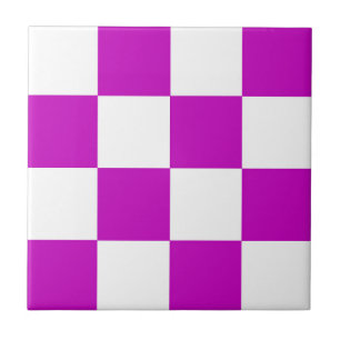 Purple White Checkered Check Pattern Ceramic Tile