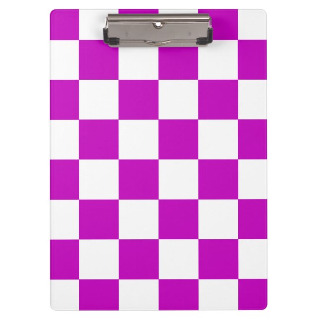 Purple White Checkered Check Pattern Clipboard (Front)