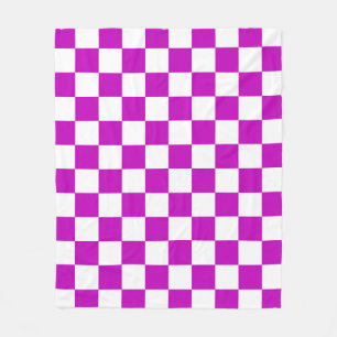 Purple White Checkered Check Pattern Fleece Blanket