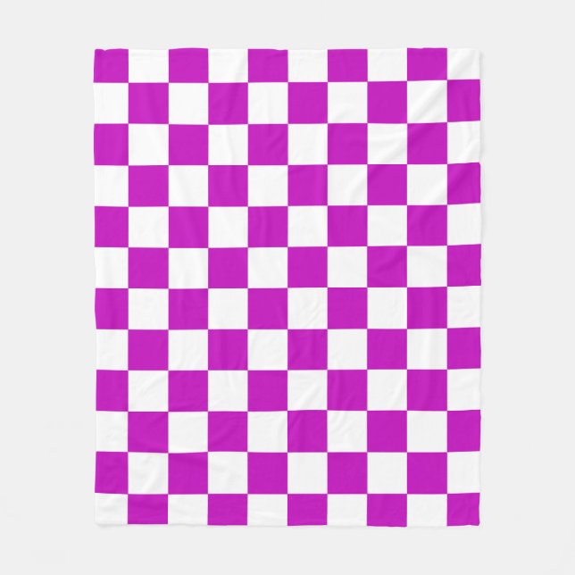 Purple White Checkered Check Pattern Fleece Blanket (Front)