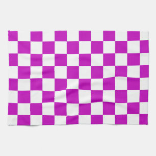 Purple White Checkered Check Pattern Kitchen Towel
