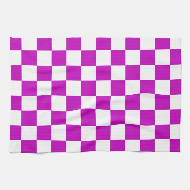 Purple White Checkered Check Pattern Kitchen Towel (Horizontal)