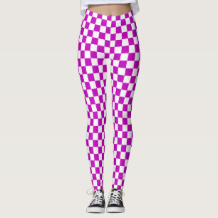 Purple White Checkered Check Pattern Leggings