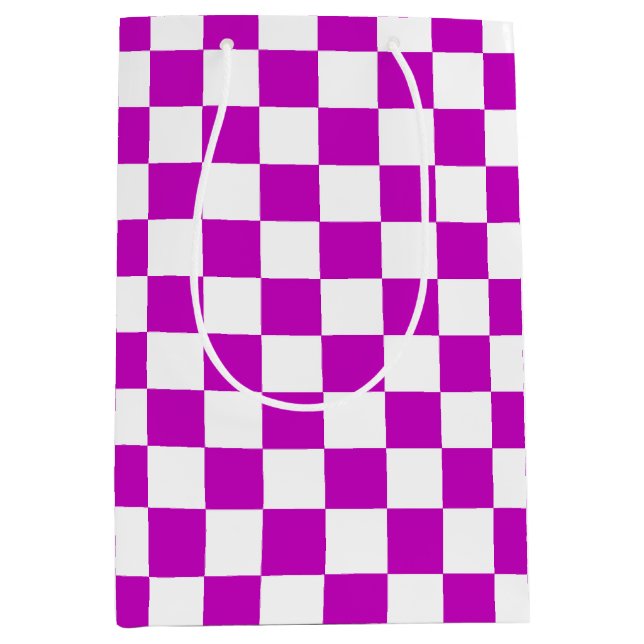 Purple White Checkered Check Pattern Medium Gift Bag (Front)