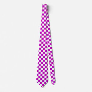 Purple White Checkered Check Pattern Neck Tie