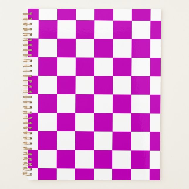 Purple White Checkered Check Pattern Planner (Front)