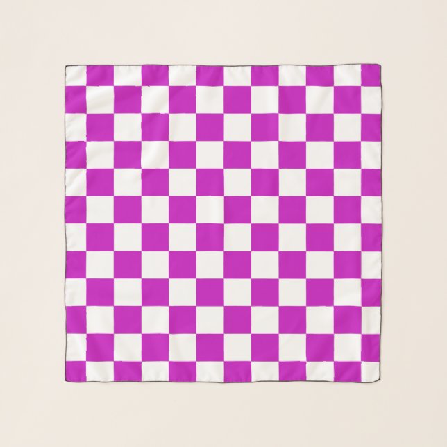Purple White Checkered Check Pattern Scarf (Front)