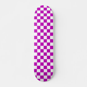 Purple White Checkered Check Pattern Skateboard