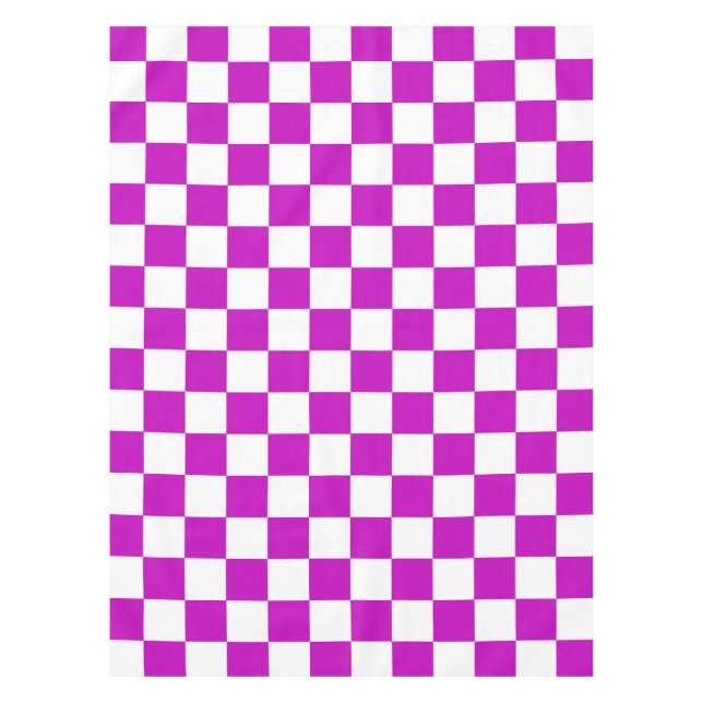 Purple White Checkered Check Pattern Tablecloth (Front)