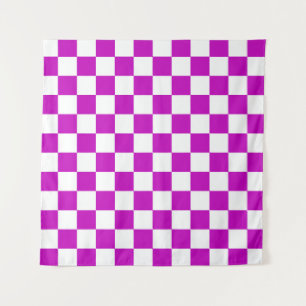 Purple White Checkered Check Pattern Tapestry