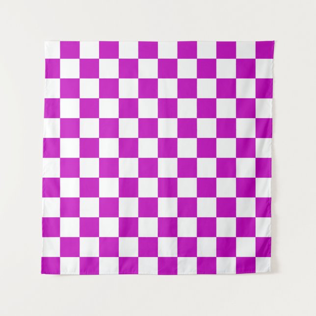 Purple White Checkered Check Pattern Tapestry (Front)