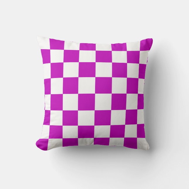 Purple White Checkered Check Pattern Throw Pillow (Front)