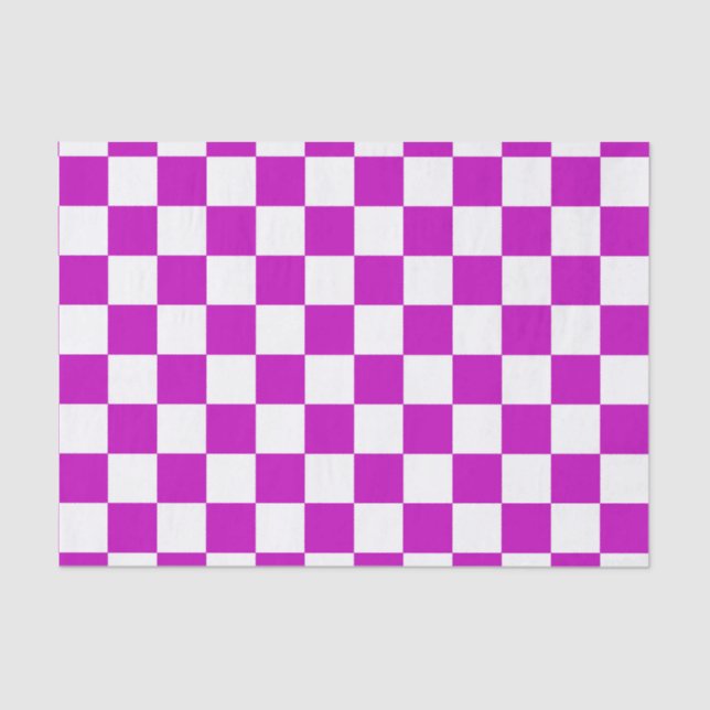 Purple White Checkered Check Pattern Tissue Paper (Front)