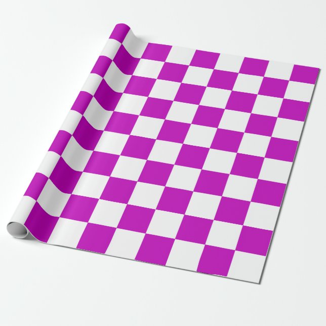 Purple White Checkered Check Pattern Wrapping Paper (Unrolled)