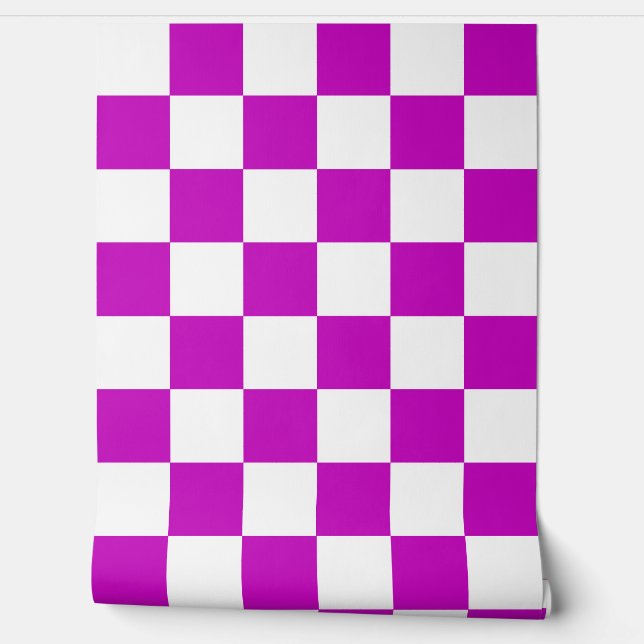 Purple White Checkered Check Wall Decor (Unrolling)