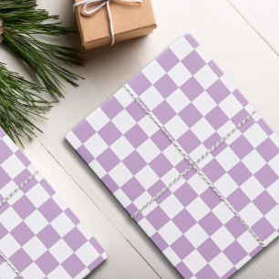 Purple White Checkered Pattern Wrapping Paper Sheets