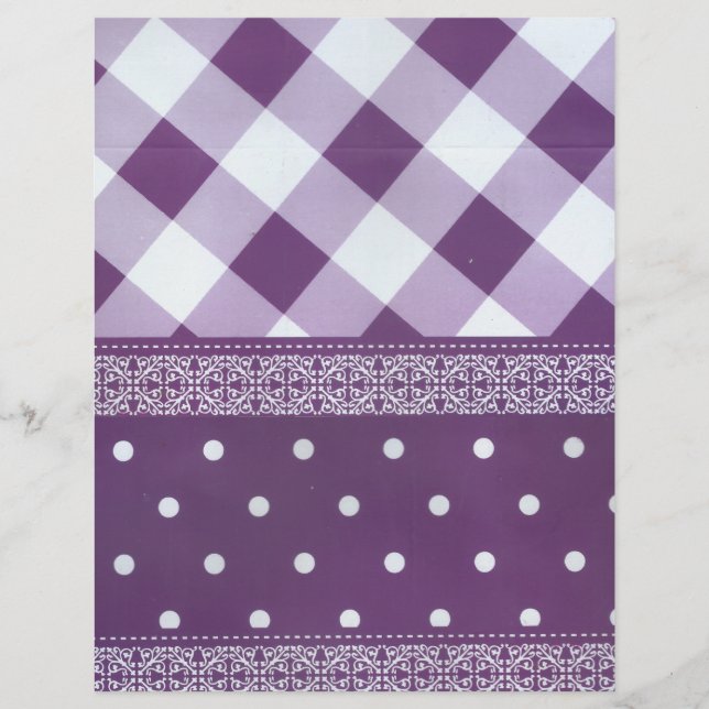 Purple White Checkered Polka Dot Floral Damask Art (Front)