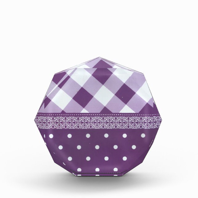 Purple White Checkered Polka Dot Floral Damask Art Acrylic Award (Front)